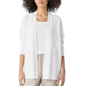 NWT Eileen Fisher Organic Linen Cotton Open Front Long Cardigan – White (M)